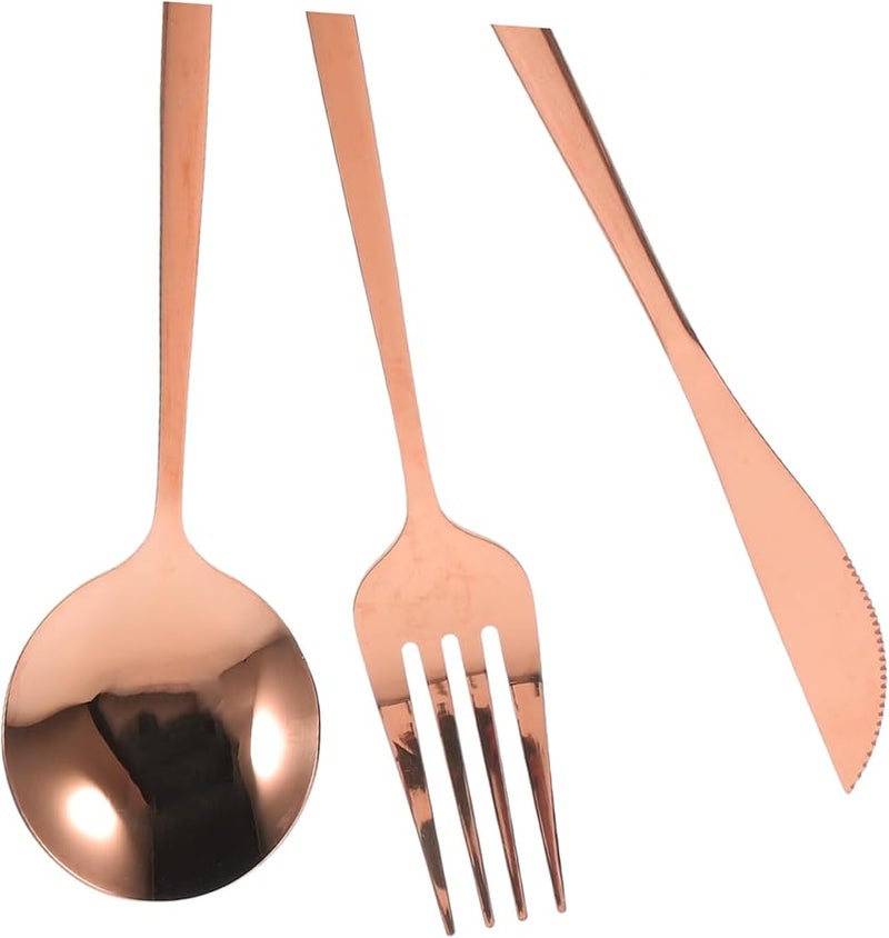 Rose Gold Reusable Stainless Steel Utensil Set For Steak Dinnerware Forks Spoons Cutters - Image 3